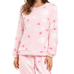 BRAND NEW ALLEGRA K WOMENS PINK PAJAMA SET FLEECE SOFT LONG SLEEVE SWEATER PANTS
